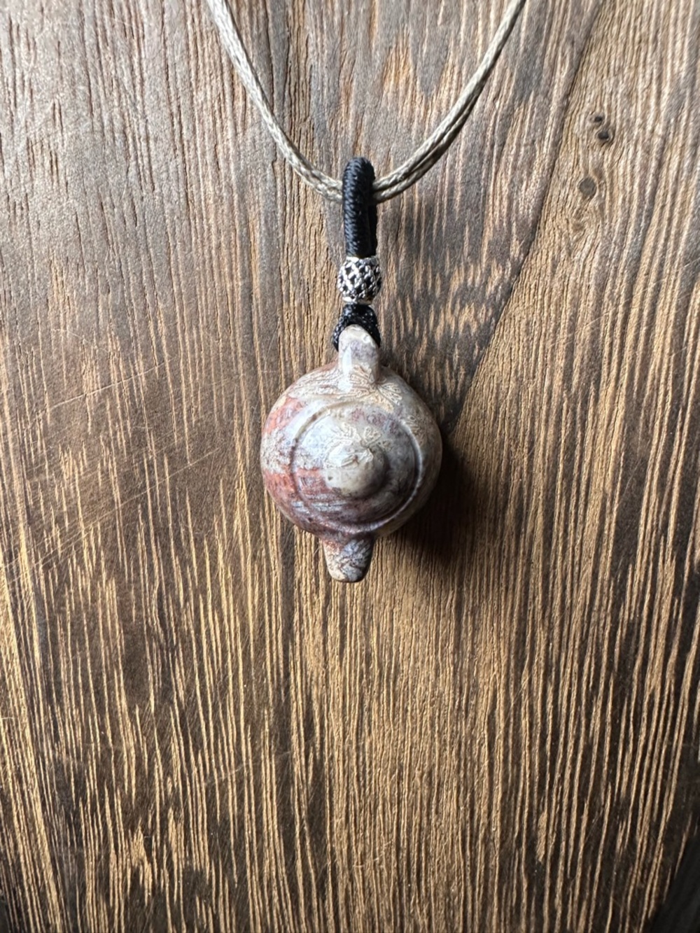 Adorable Coral Fossil Teapot Pendant Necklace, Sterling Silver Accent on Rope - Picture 10 of 15